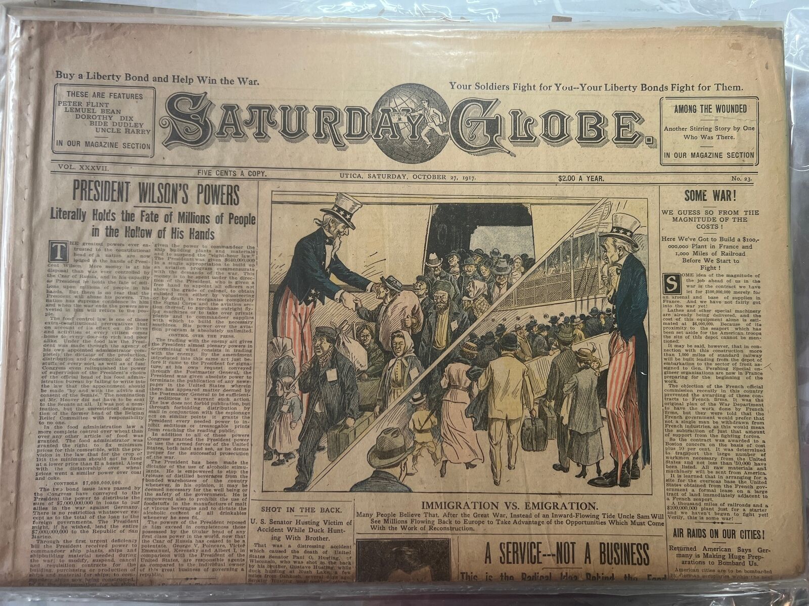 Newspaper - Saturday Globe Utica October 27th, 1917