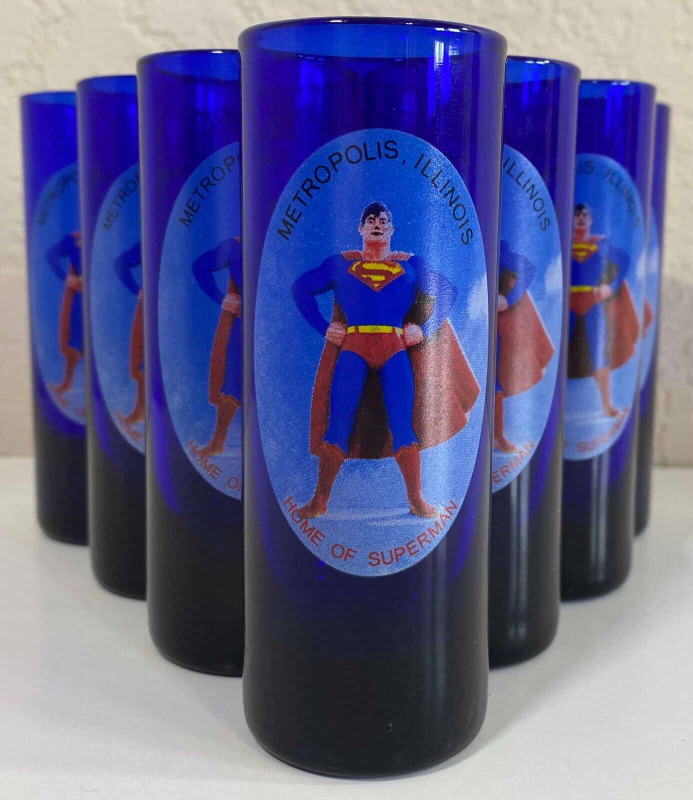 10 Metropolis, Illinois - Home Of Superman Shot Glasses.  DC Comics