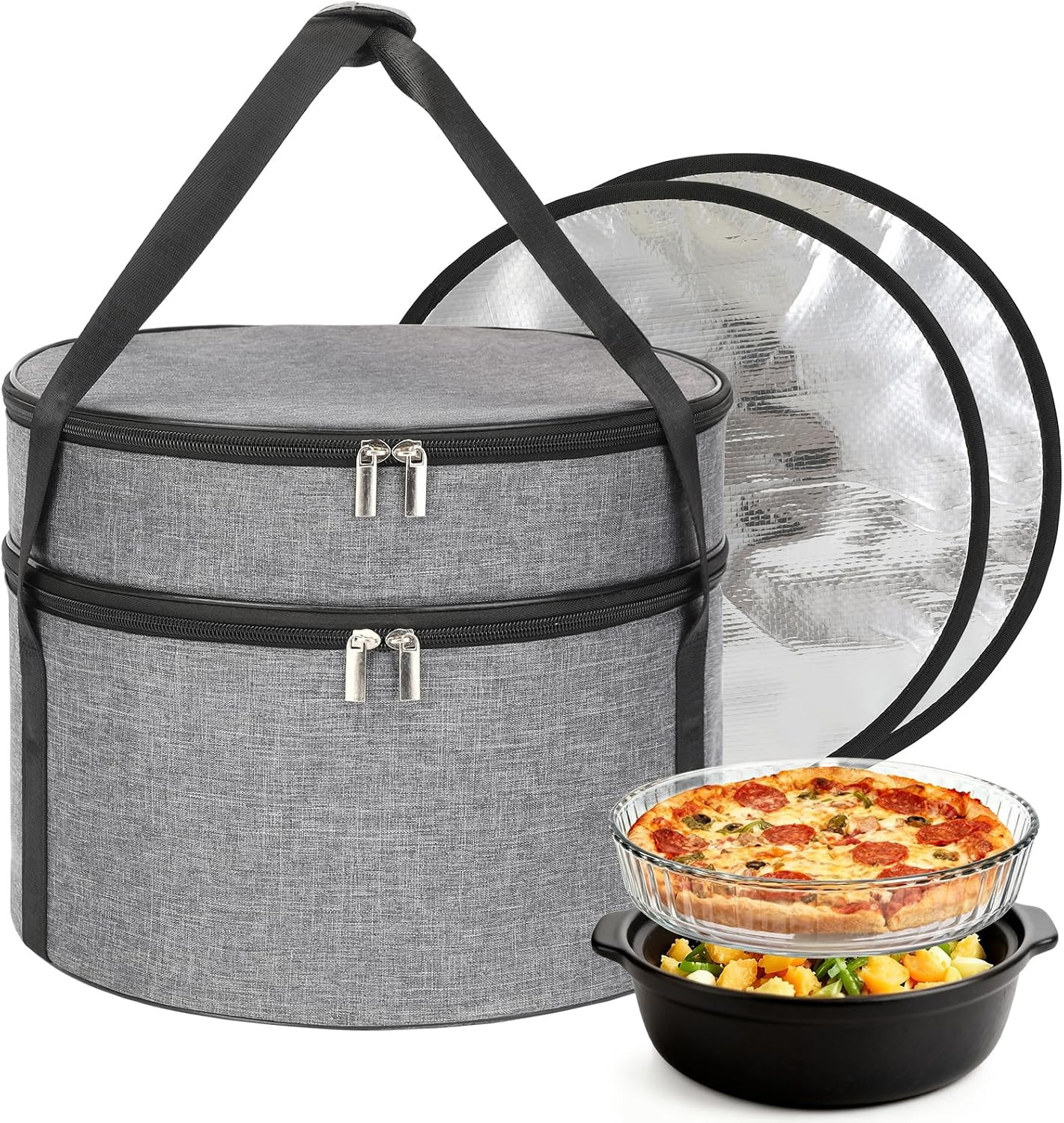 Insulated Casserole Carrier for Hot or Cold Food, round Pie Carrier with Metal Insulated Casserole Carrier for Hot or Cold Food, round Pie Carrier with Metal