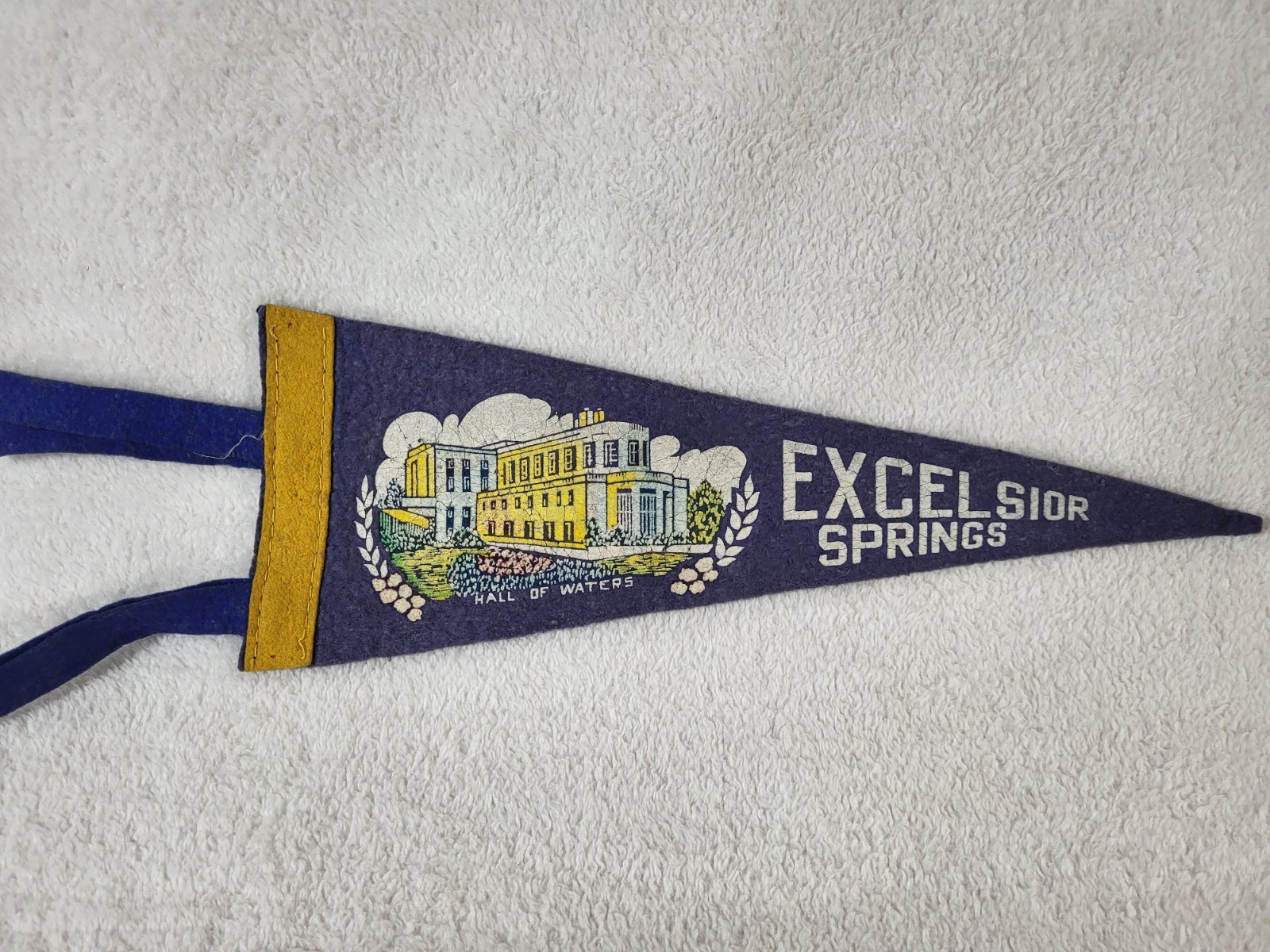 Vintage Excelsior Springs MO Felt Pennant 1940s Hall of Waters Souvenir