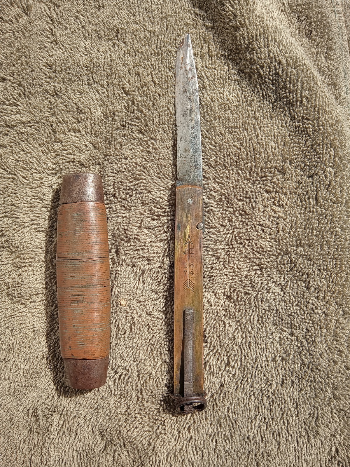 Rare Antique Swedish Barrel Knife  Joh. Engström Copper Wire Wrap / Trench Art