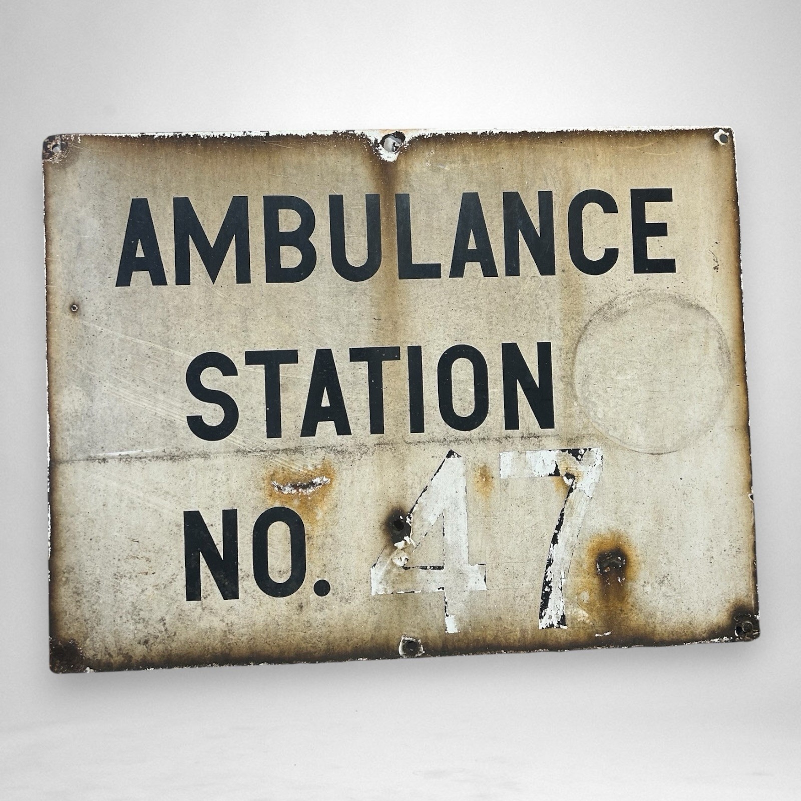 Vintage Ambulance Station No. 47 Metal Porcelain Sign 24x18\