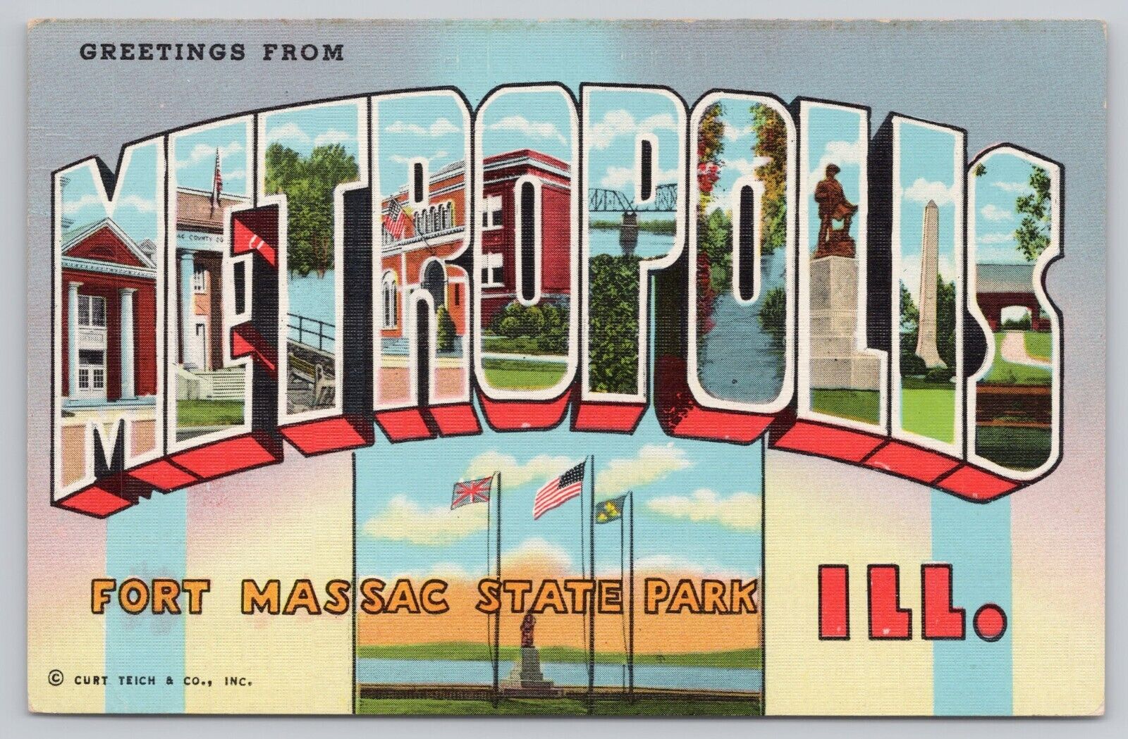 Metropolis Illinois, Large Letter Greetings Fort Massac State Park, VTG Postcard