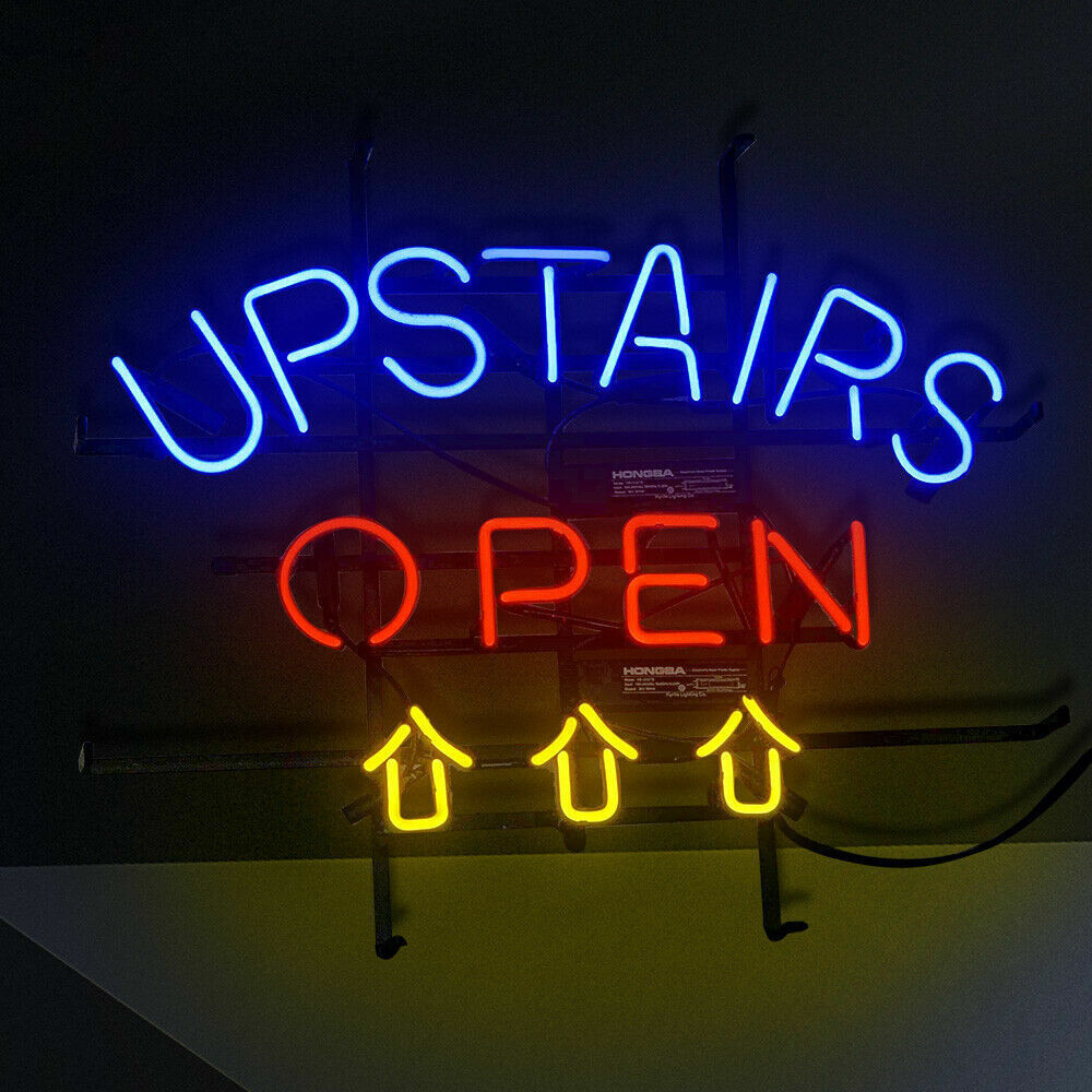 Upstairs Open Club Store Bar Decor Neon Sign Light Glass Collectible 24\