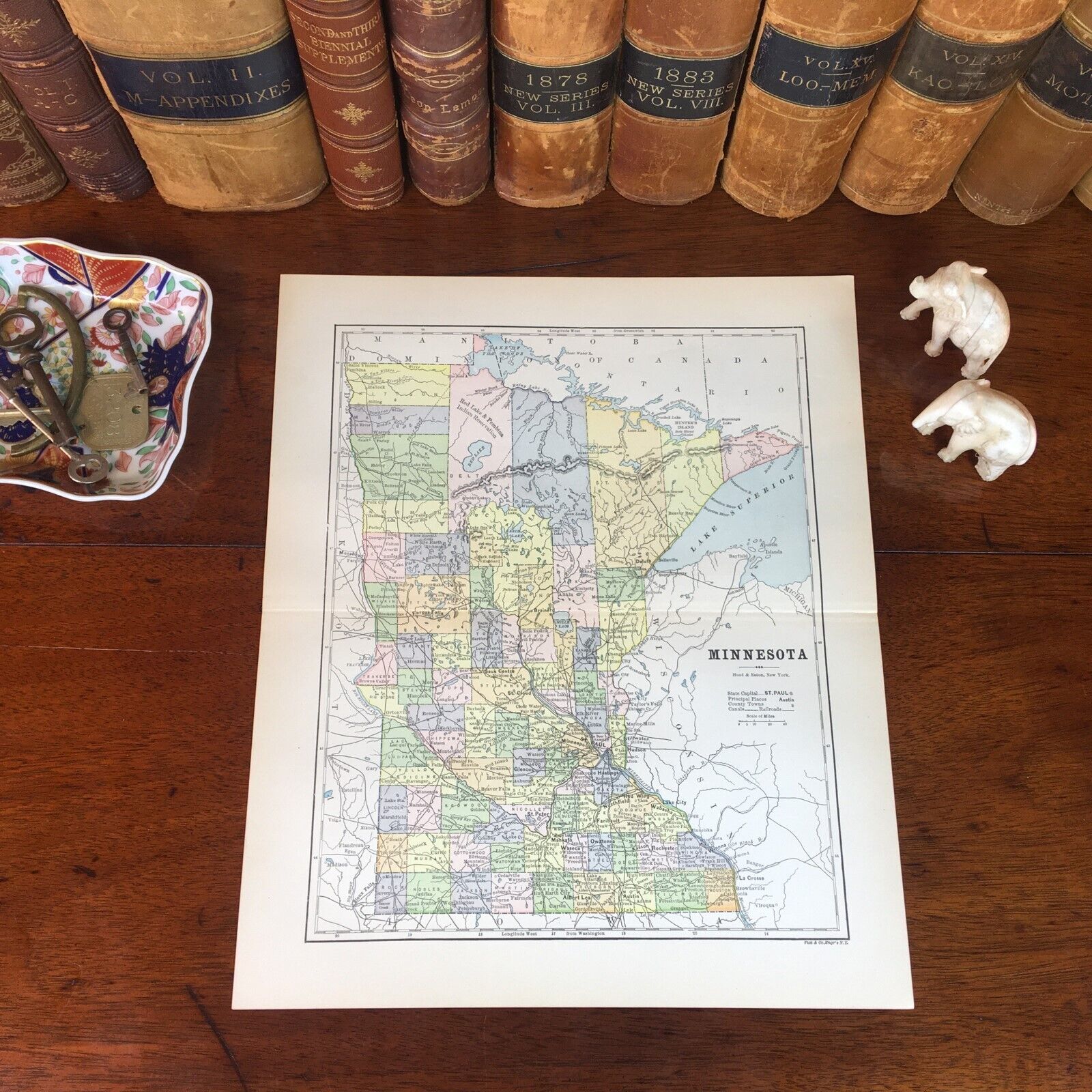 Original 1890 Antique Map MINNESOTA Duluth Eagan Minnetonka Edina Mankato Blaine