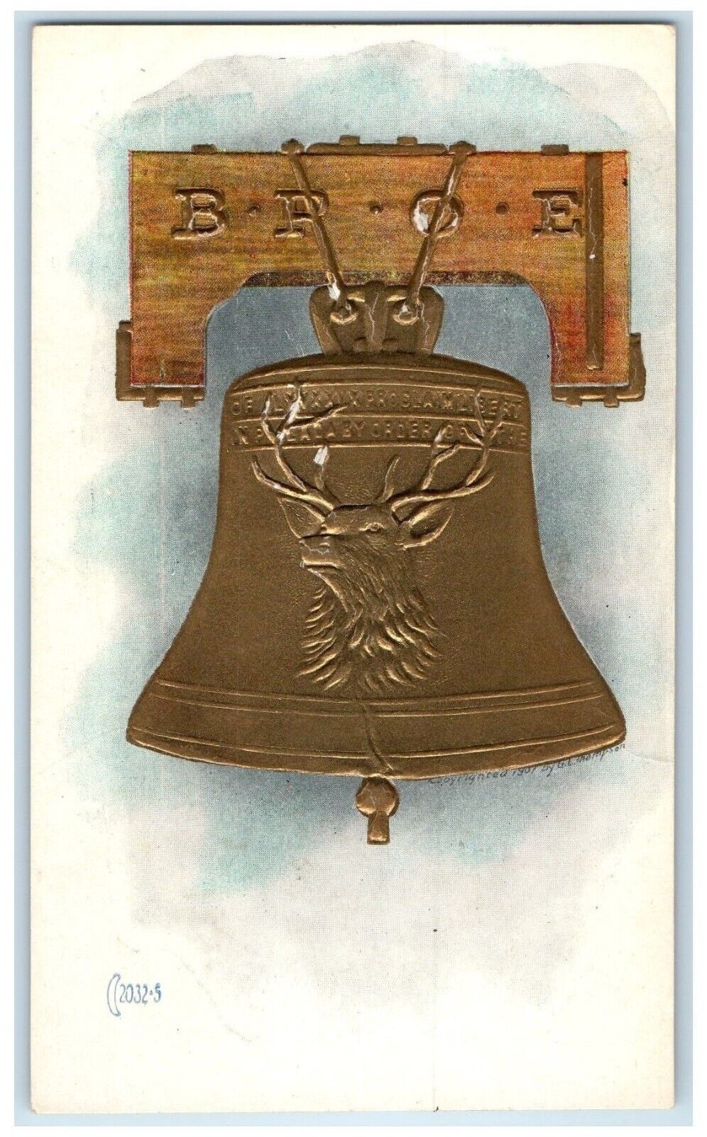 c1910's BPOE Elk Hanging Bell Embossed Unposted Antique Postcard