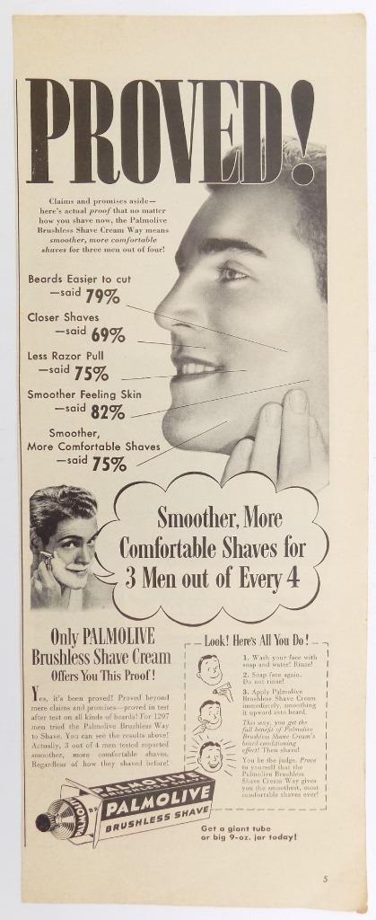 Vintage Print Ad 1947 Life Magazine Palmolive Brushless Shave 5-1/2\