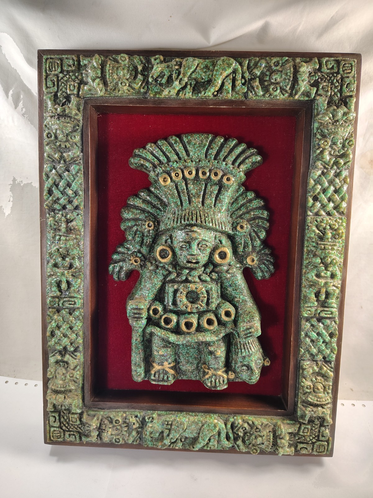 Vintage Zarebski Crushed Malachite And Wood Wall Plaque Vintage Zarebski Crushed Malachite And Wood Wall Plaque