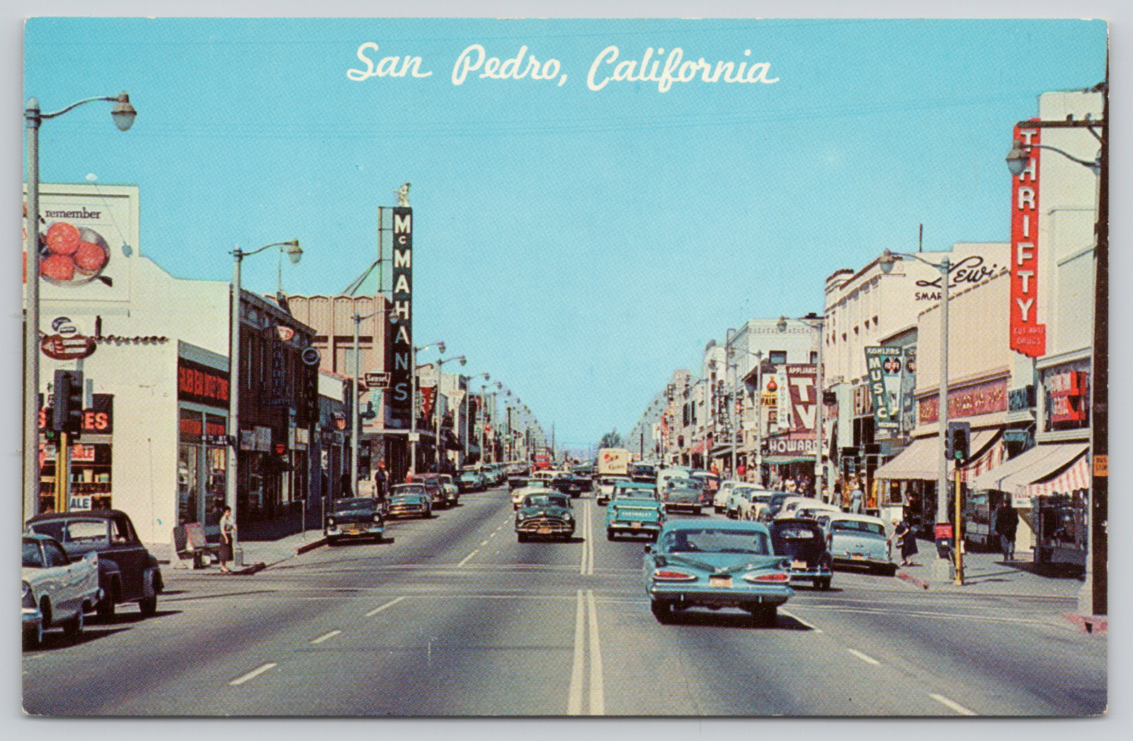 Postcard San Pedro, California, Looking North on Pacific Past 9th, c.1950s A338