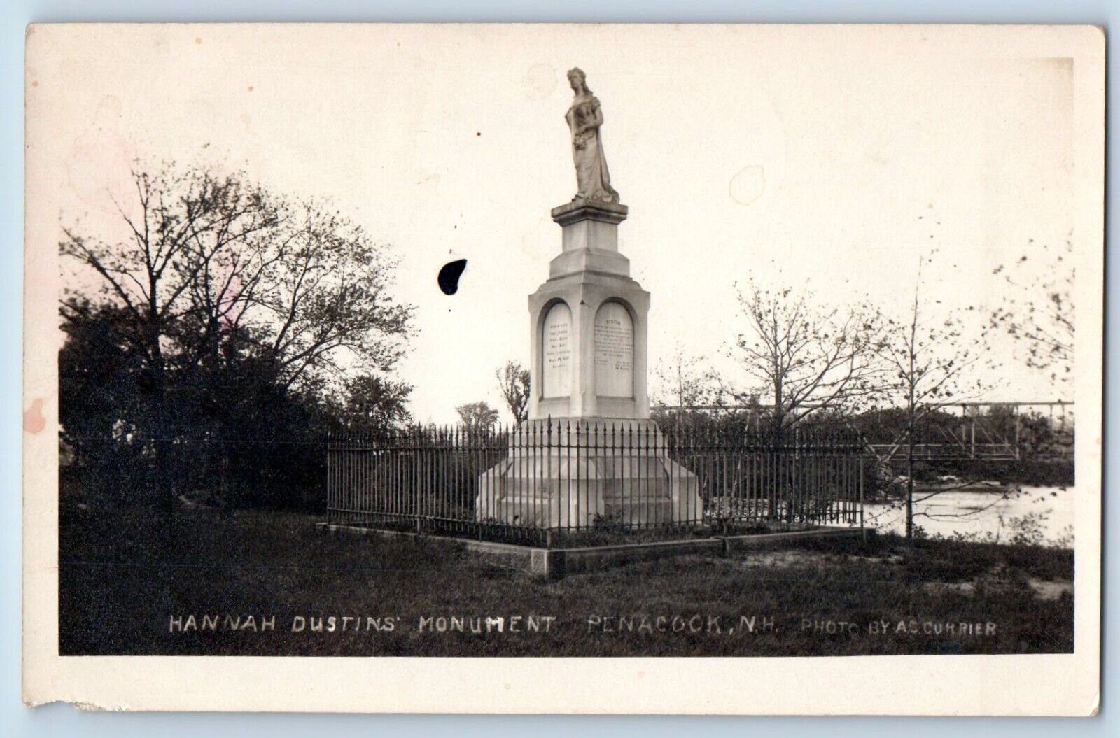 Penacook New Hampshire NH Postcard RPPC Photo Hannah Dustin\'s Monument c1910\'s