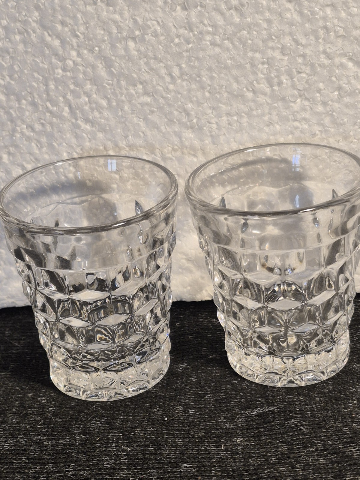 American Fostoria Cubist Clear Glass Pair 2.25