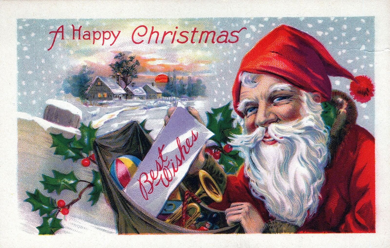 CHRISTMAS - Santa Has A Sack Of Toys And A Best Wishes Card Postcard