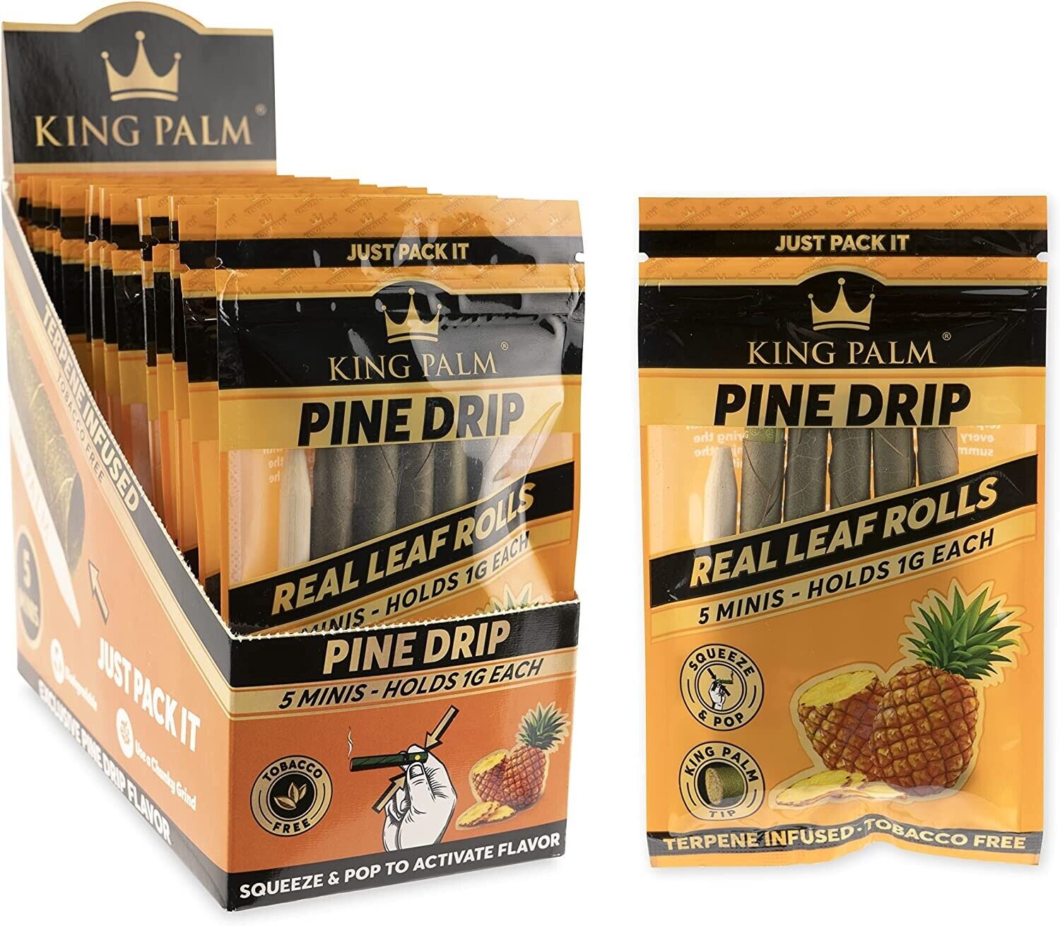 King Palm | Mini | Pine Drip | Palm Leaf Rolls | 15 Packs of 5 Each = 75 Rolls