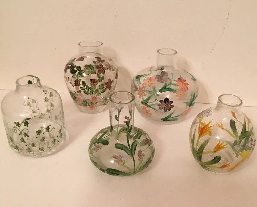 Lot Of 5 Two's Company Hand Painted Miniature Bud Vases. Lovely For Spring Buds