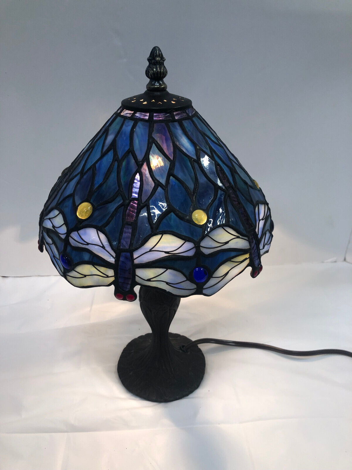 Vintage Table Lamp Paul Sahlin Tiffany-Style Stained Glass Blue 14\