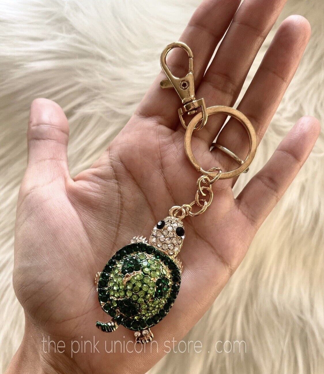 Brand New Cute Sparkly Green Turtle Keychain Key Ring Gold Gift