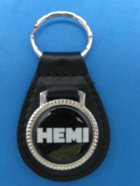 Vintage HEMI Black genuine grain leather keyring key fob keychain - Collectible