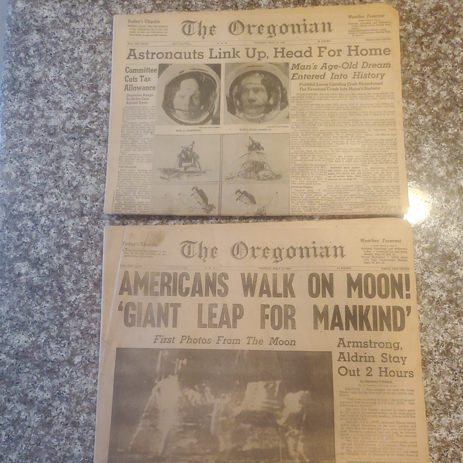 2 Vintage 1969 Newspapers: Mans First Walk on the Moon & Astronauts Link Up 2 Vintage 1969 Newspapers: Mans First Walk on the Moon & Astronauts Link Up