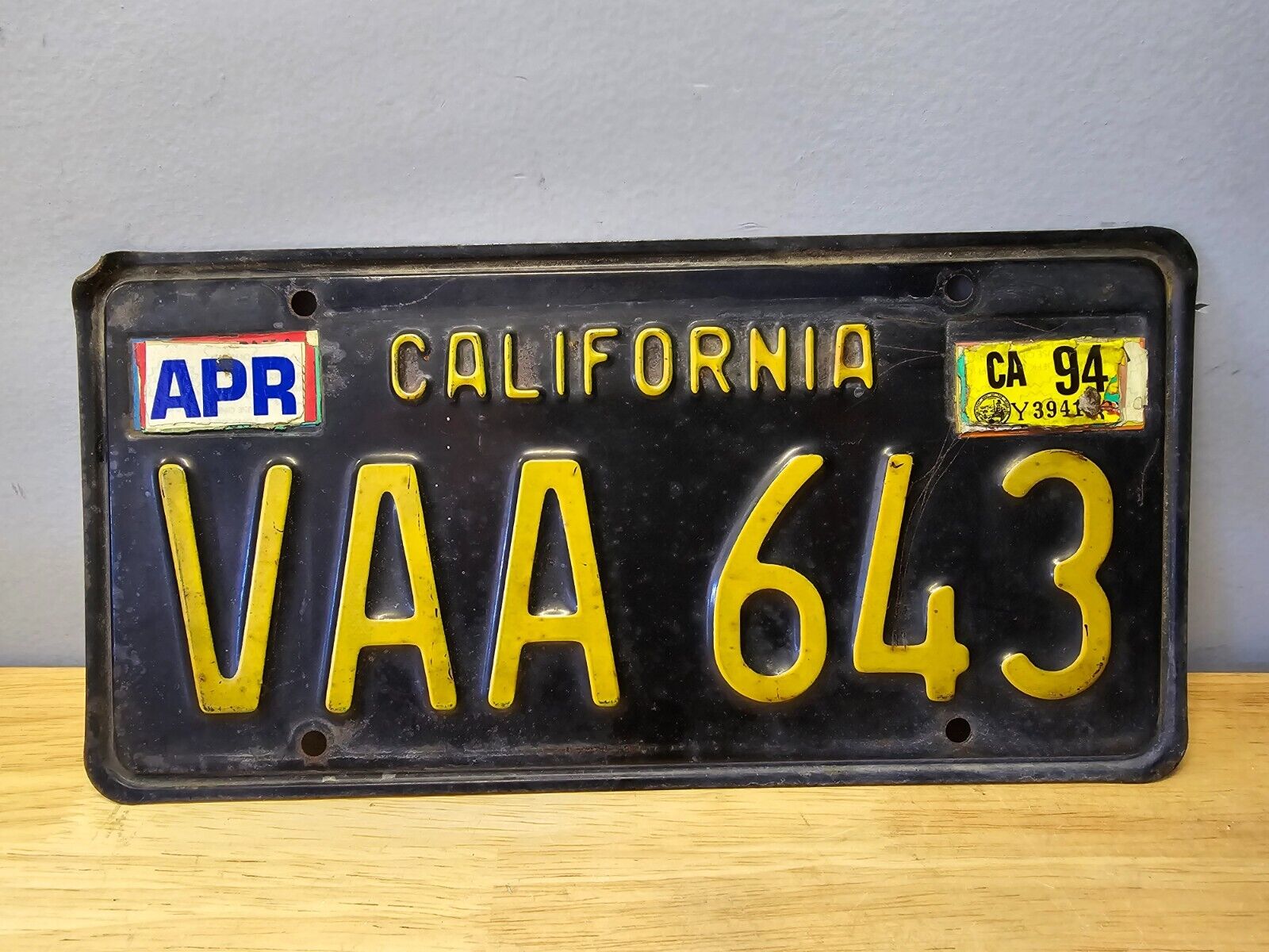 Vintage 1963 CALIFORNIA CA License Plate VAA643 Black & Yellow 1960's Car Plate