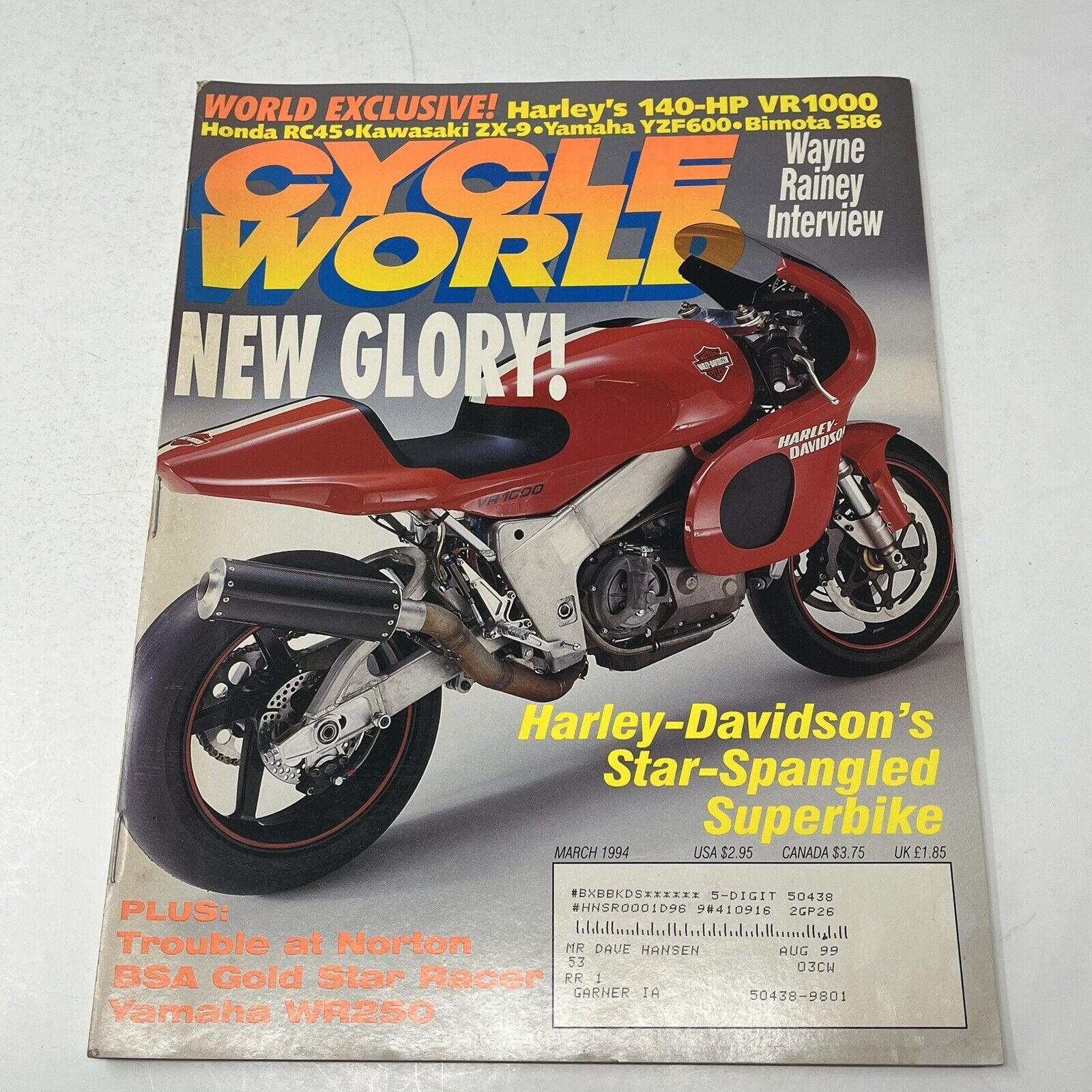 1994 Cycle World Magazine Motorcycle Harley Davidson VR1000 BSA Gold Star Racer