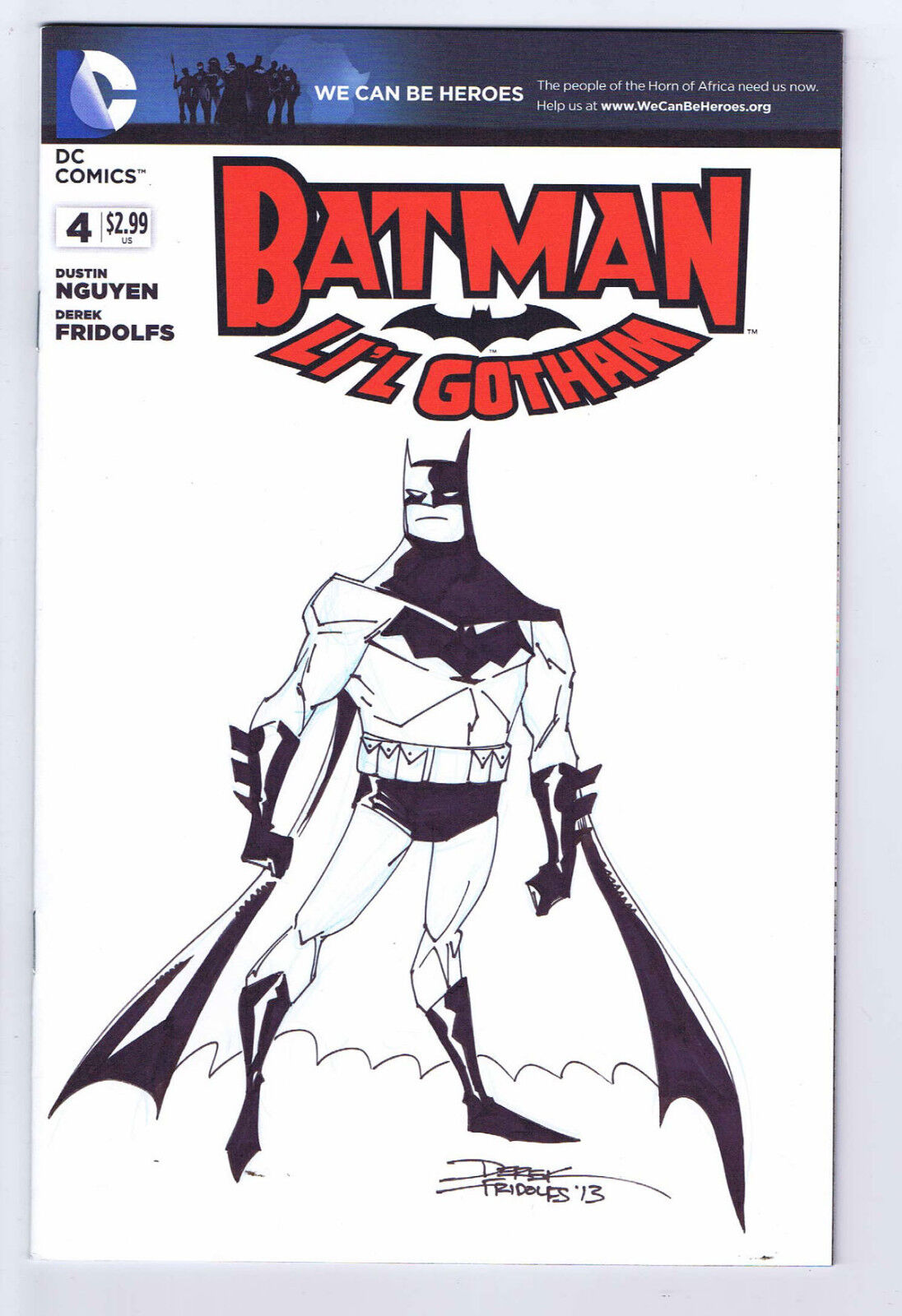 Batman Li’l Gotham #4 Original Batman Sketch Signed w/COA Derek Fridolfs Blank 