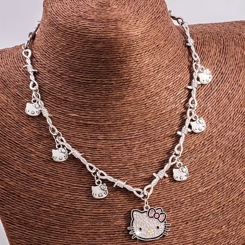 Sanrio Silver Hello Kitty Necklace and Bracelet Jewelry Set