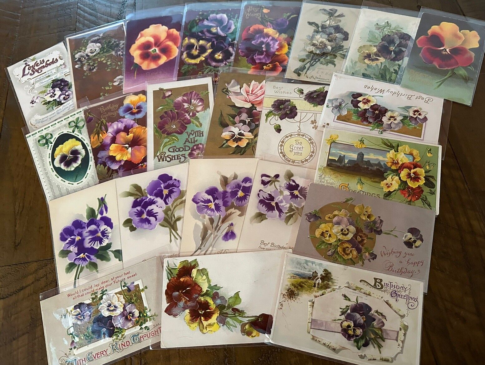 LOT of 23 Greetings Postcards with~PANSY~Flowers Floral~Pansies~In Sleeves-k509