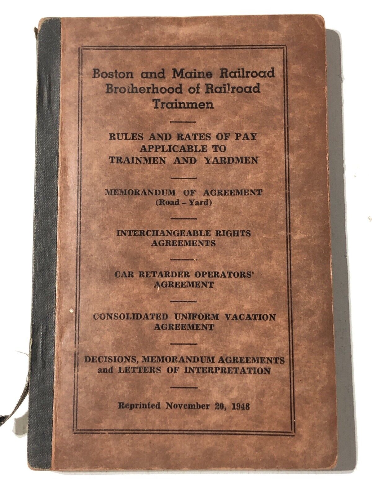 Vintage Nov 1948 Boston & Maine B&M Railroad Rules & Rates of Pay Trainmen