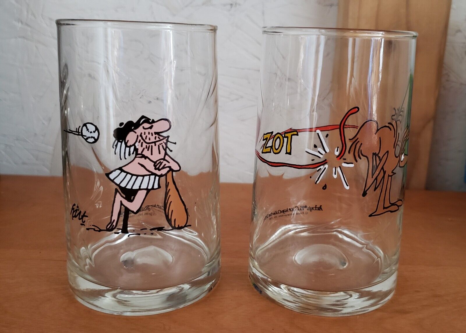 Vintage Lot Of 2 Arby\'s B.C. Ice Age Collector Series Used Glasses 1981 Zot Ball