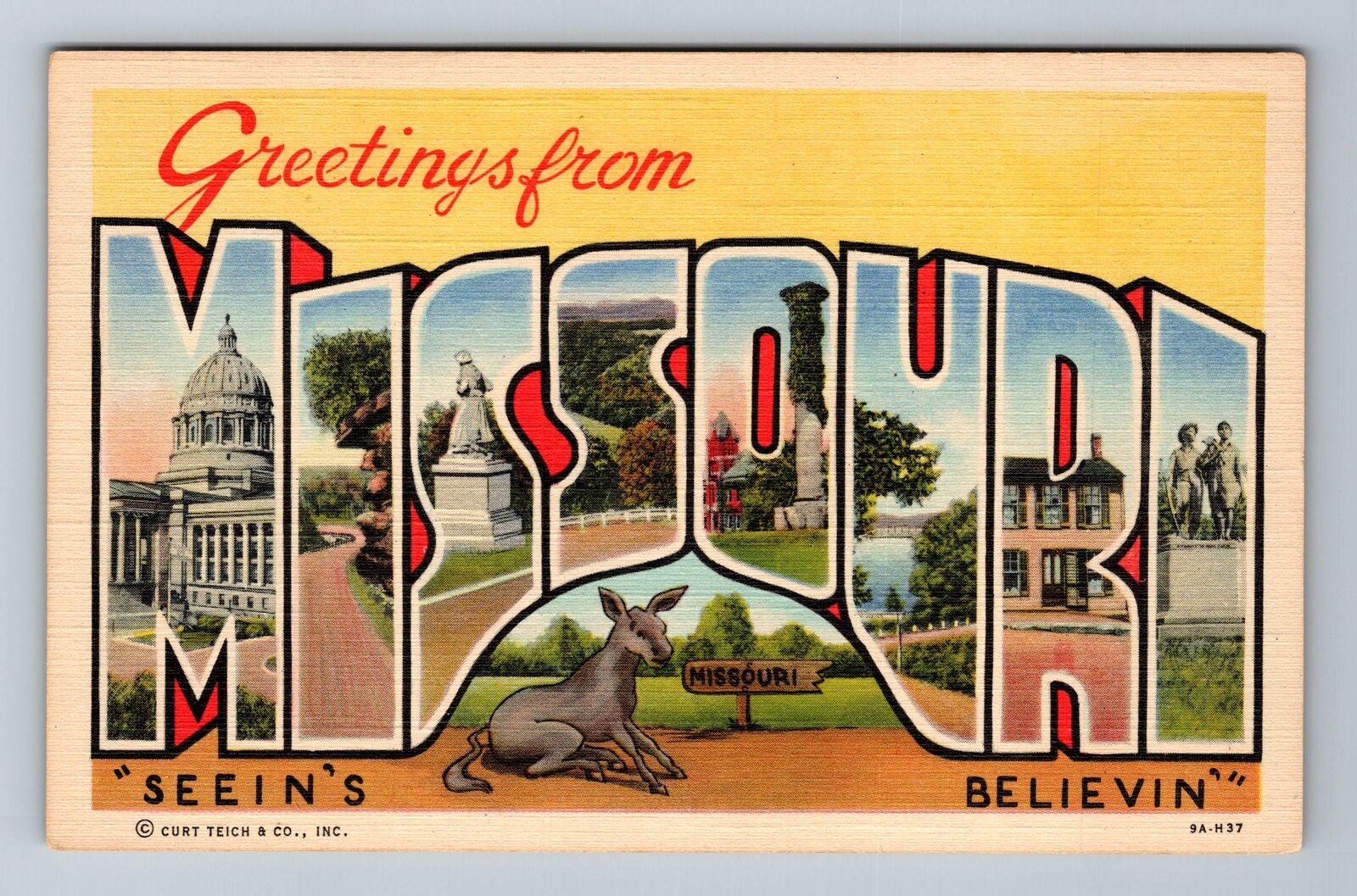 MO-Missouri, LARGE LETTER, General Greetings, Vintage Postcard