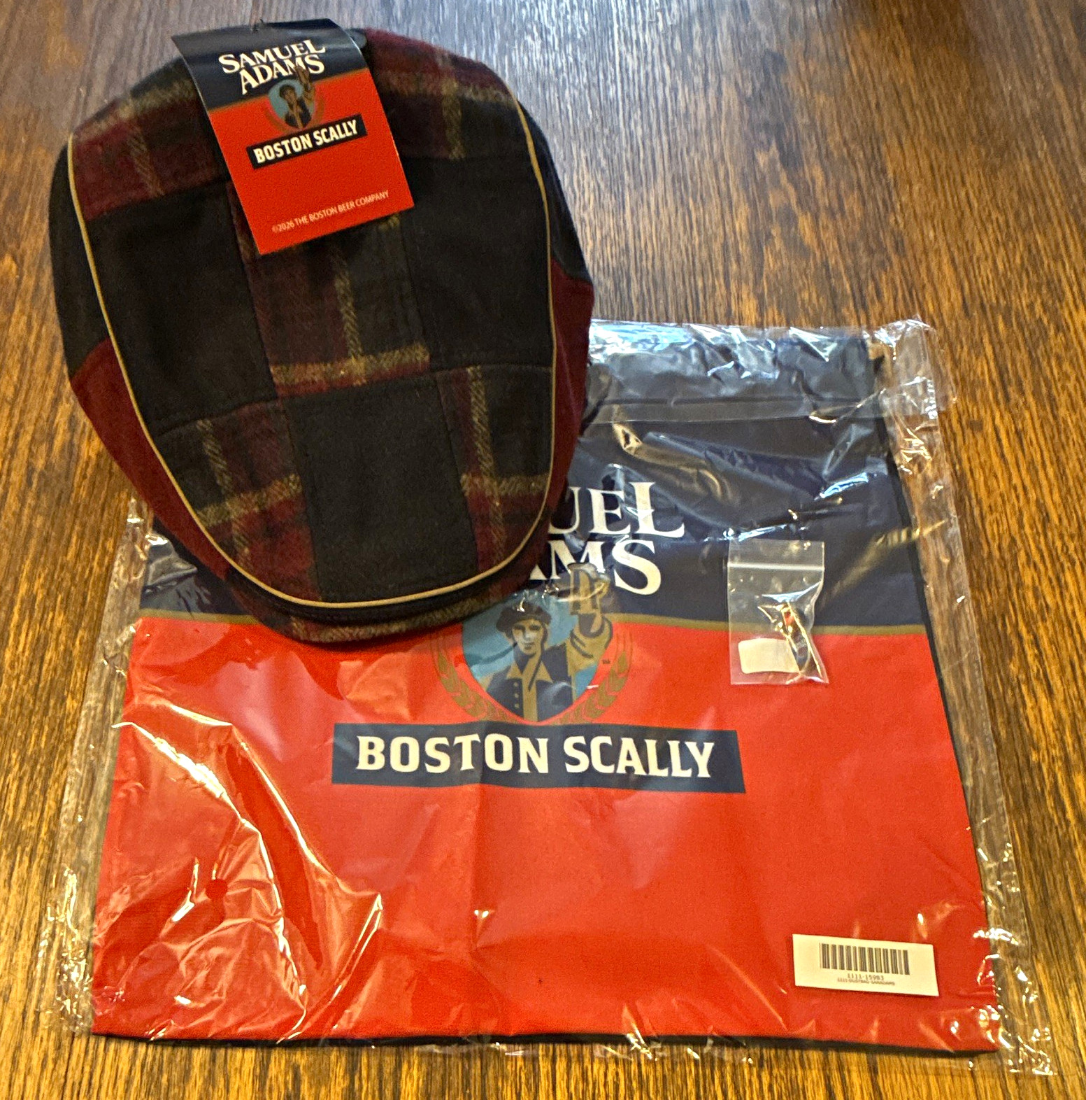 Samuel Adams Boston Scally Co. Plaid Scally Flat Cap Hat XL w/ Pin Breweriana