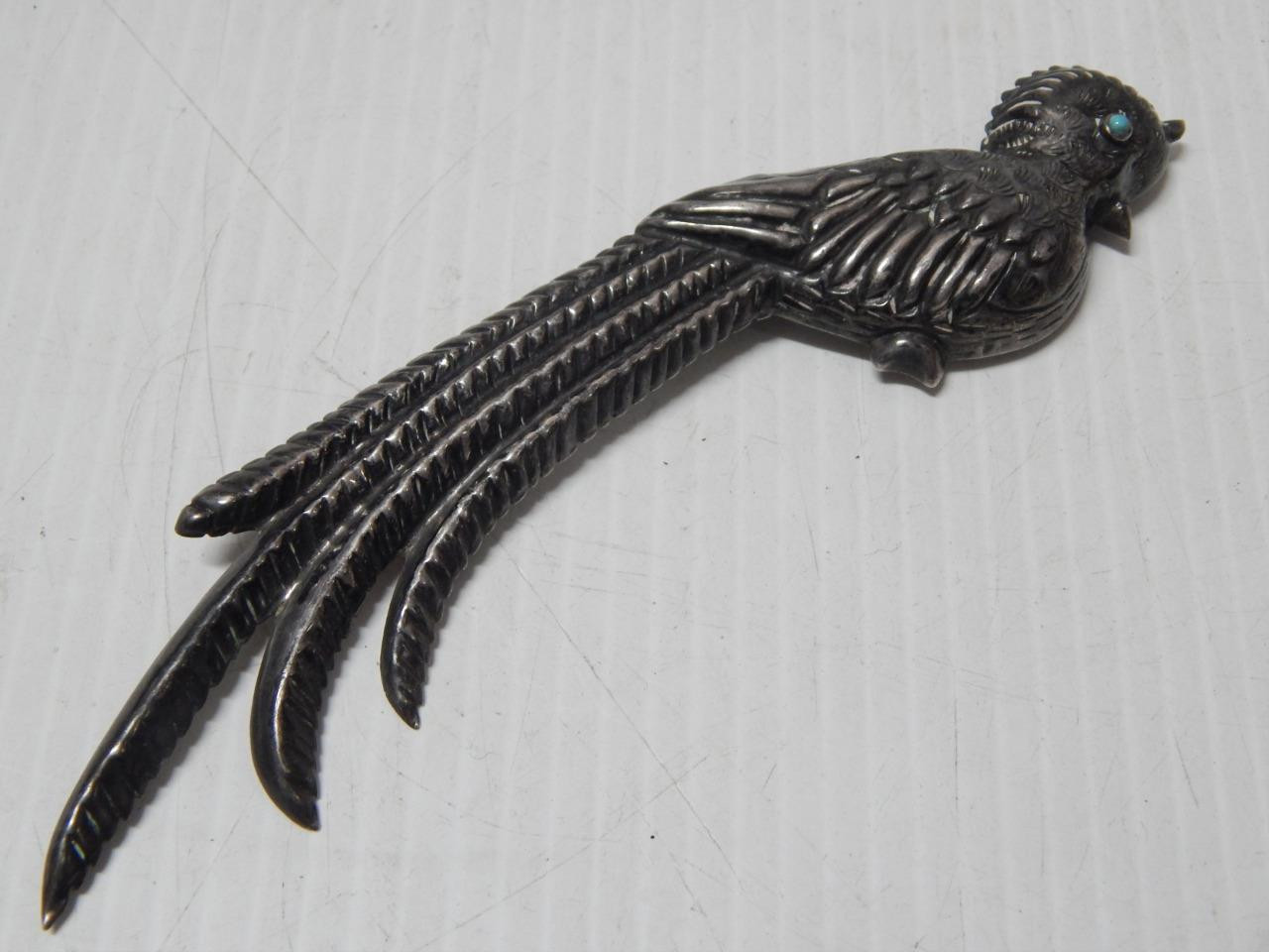 XLARGE XFINE QLTY VINTAGE SOUTHWESTERN / MEXICAN STERLING SILVER TURQUOISE PIN