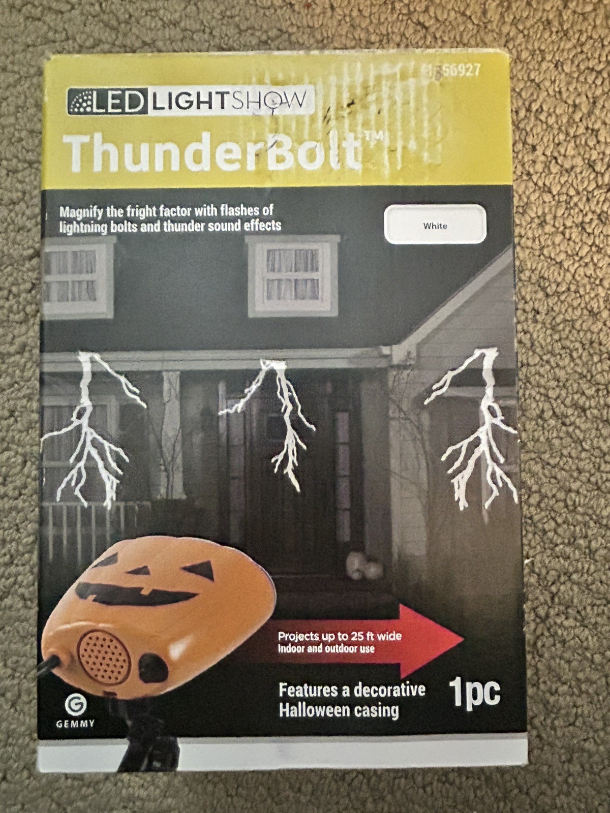 Halloween Gemmy LED Lightshow Projection White Thunderbolt Lightning Sound