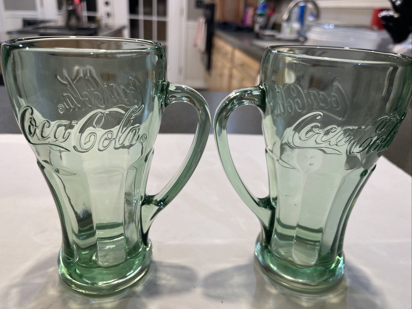 Vintage Libbey Coca Cola Green Heavy Glass Mugs with Handle Set of 2 Vintage Libbey Coca Cola Green Heavy Glass Mugs with Handle Set of 2