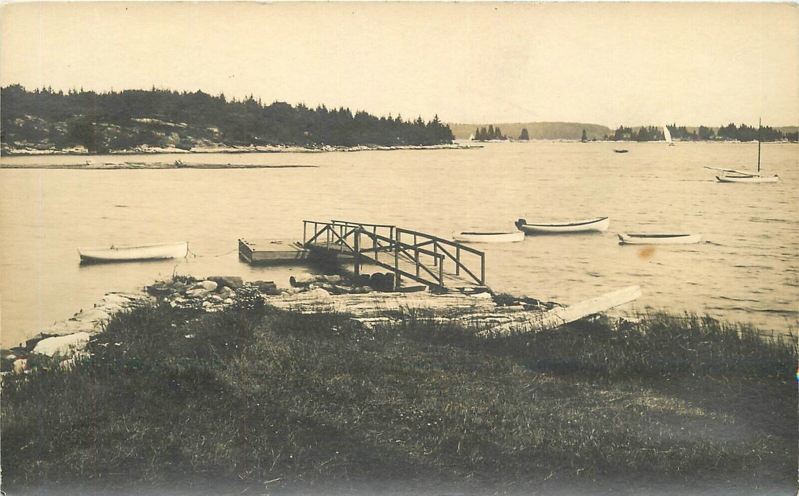 Postcard RPPC Maine East Boothbay 1928 Waterfront Pier 23-4990