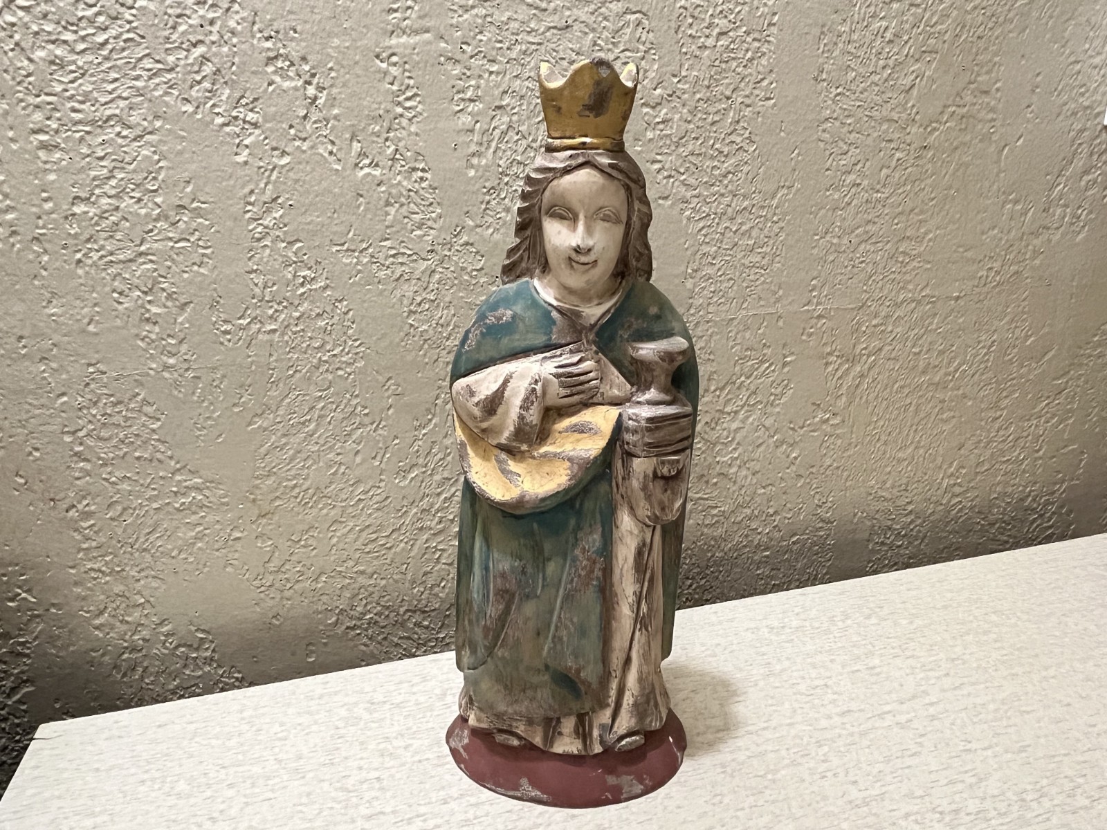 Vtg St Barbara Hand Carved Painted Flat Back Figurine Patron Saint Wall Hang Vtg St Barbara Hand Carved Painted Flat Back Figurine Patron Saint Wall Hang