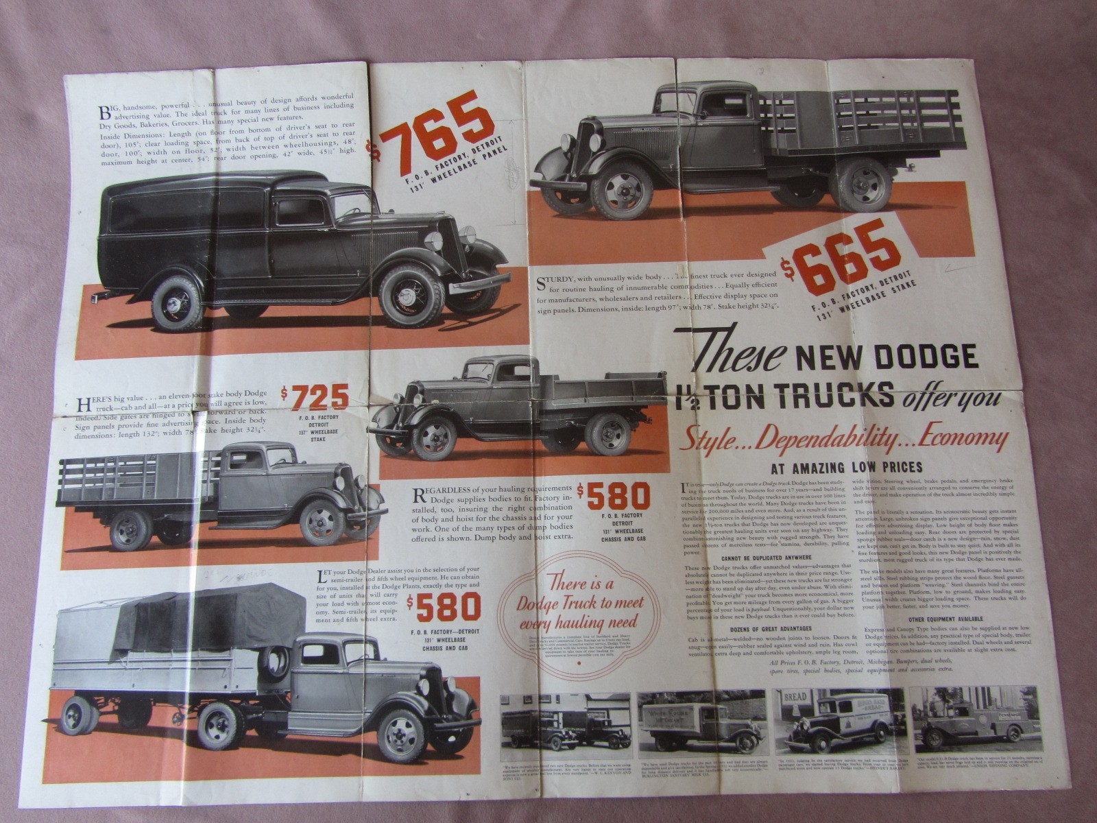 Orig Vtg 1933 New Dodge Trucks 1 ½ Ton Models H30 + H31 Foldout Brochure 22x30
