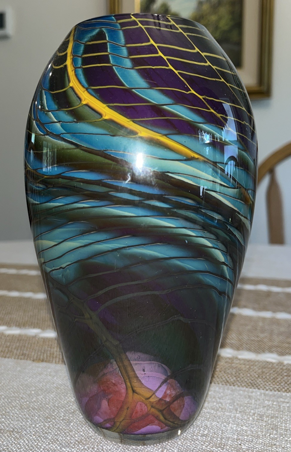 STUNNING VINTAGE HAL DAVID BERGER ART GLASS VASE - SIGNED
