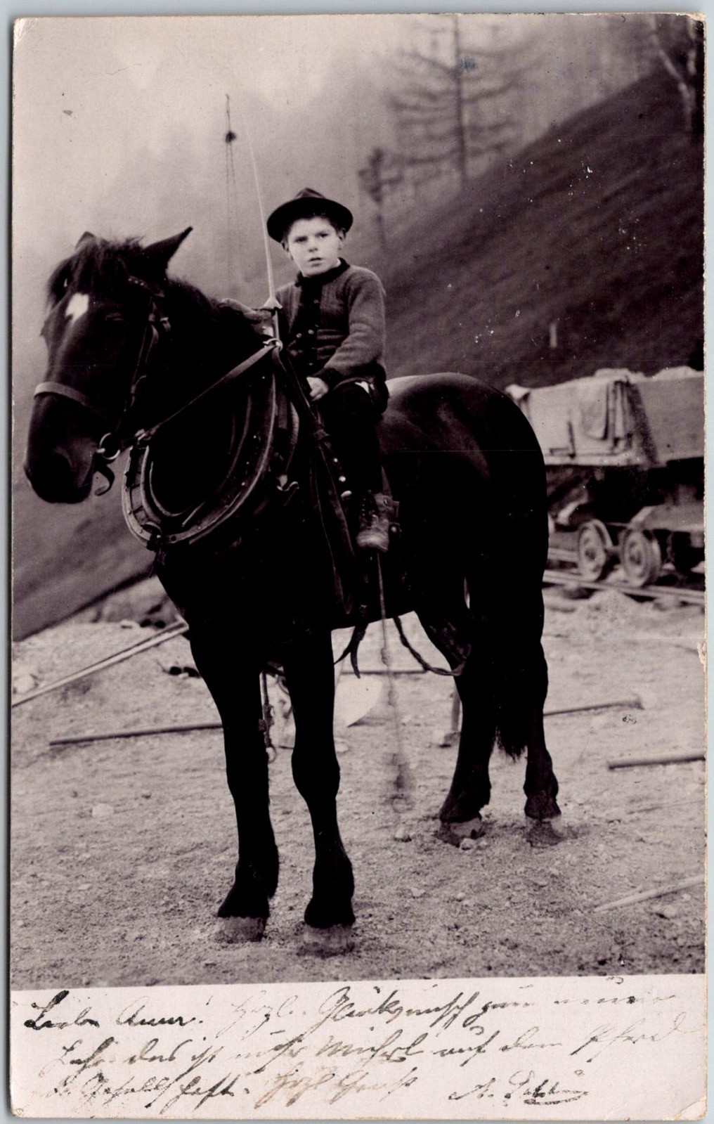 Boy on Horse Klatovy Czech Republic 1905 Stamp Cancel Vintage RPPC Postcard