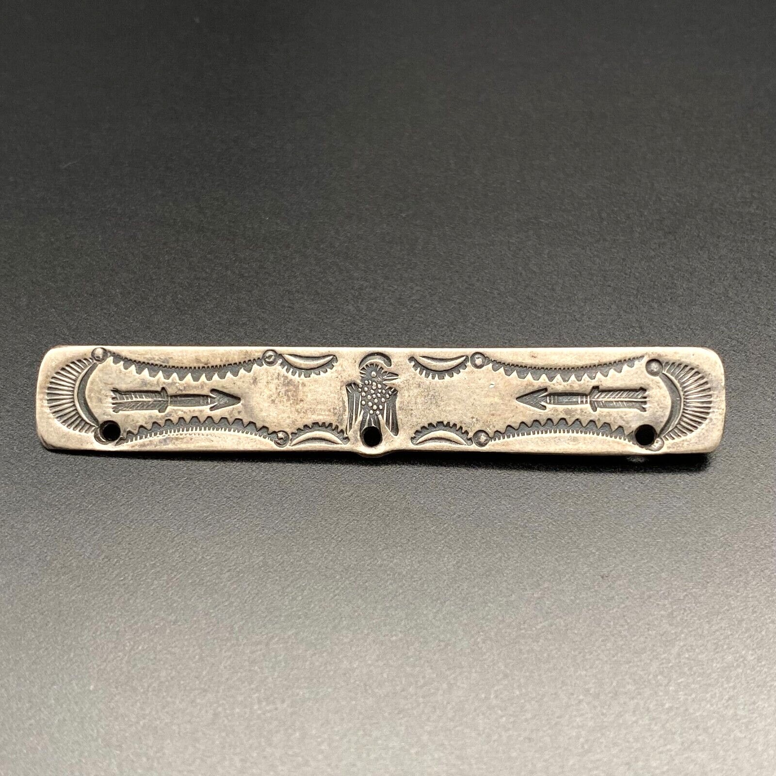 Vintage Hopi Pawn Morris Robinson Thunderbird Hand Stampwork Silver Brooch Pin