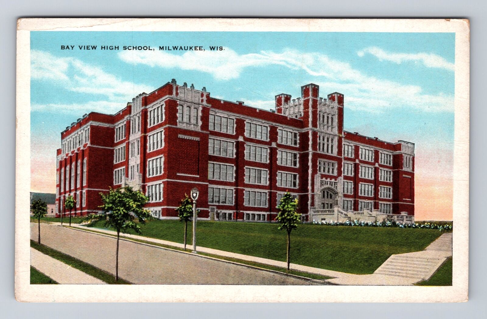 Milwaukee WI-Wisconsin, Bay View High School, Antique, Vintage Postcard