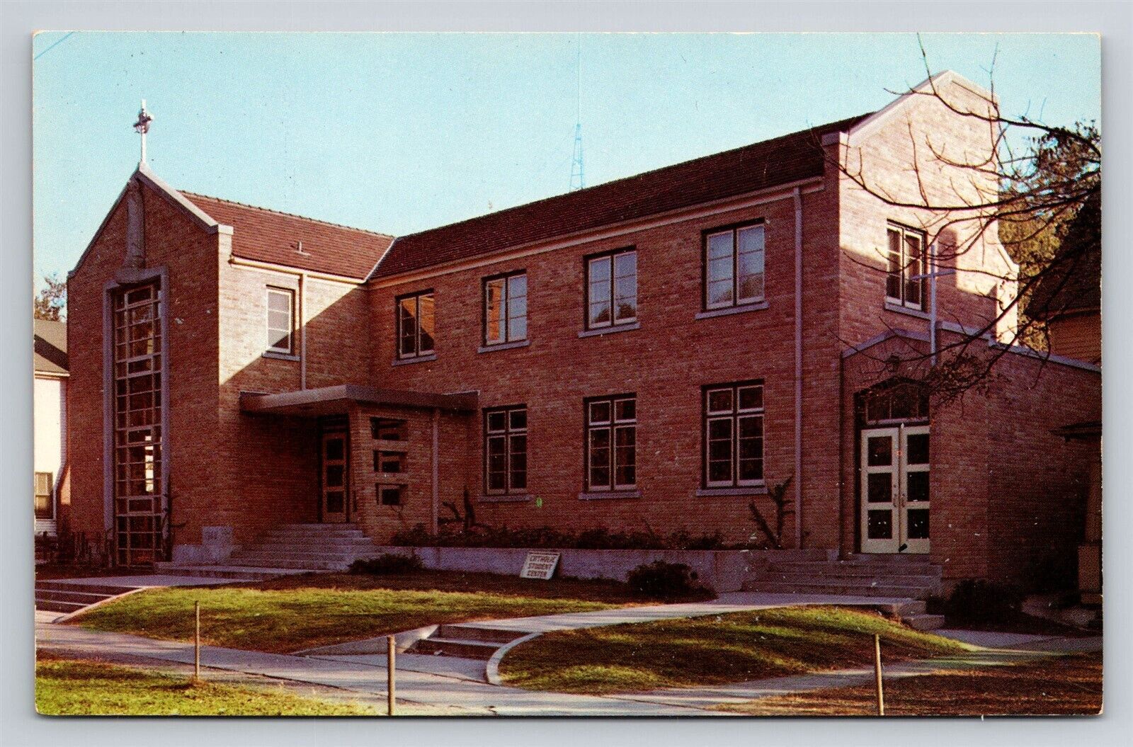Ames IA Iowa State College Catholic Student Center Lincoln Way Vtg Postcard View