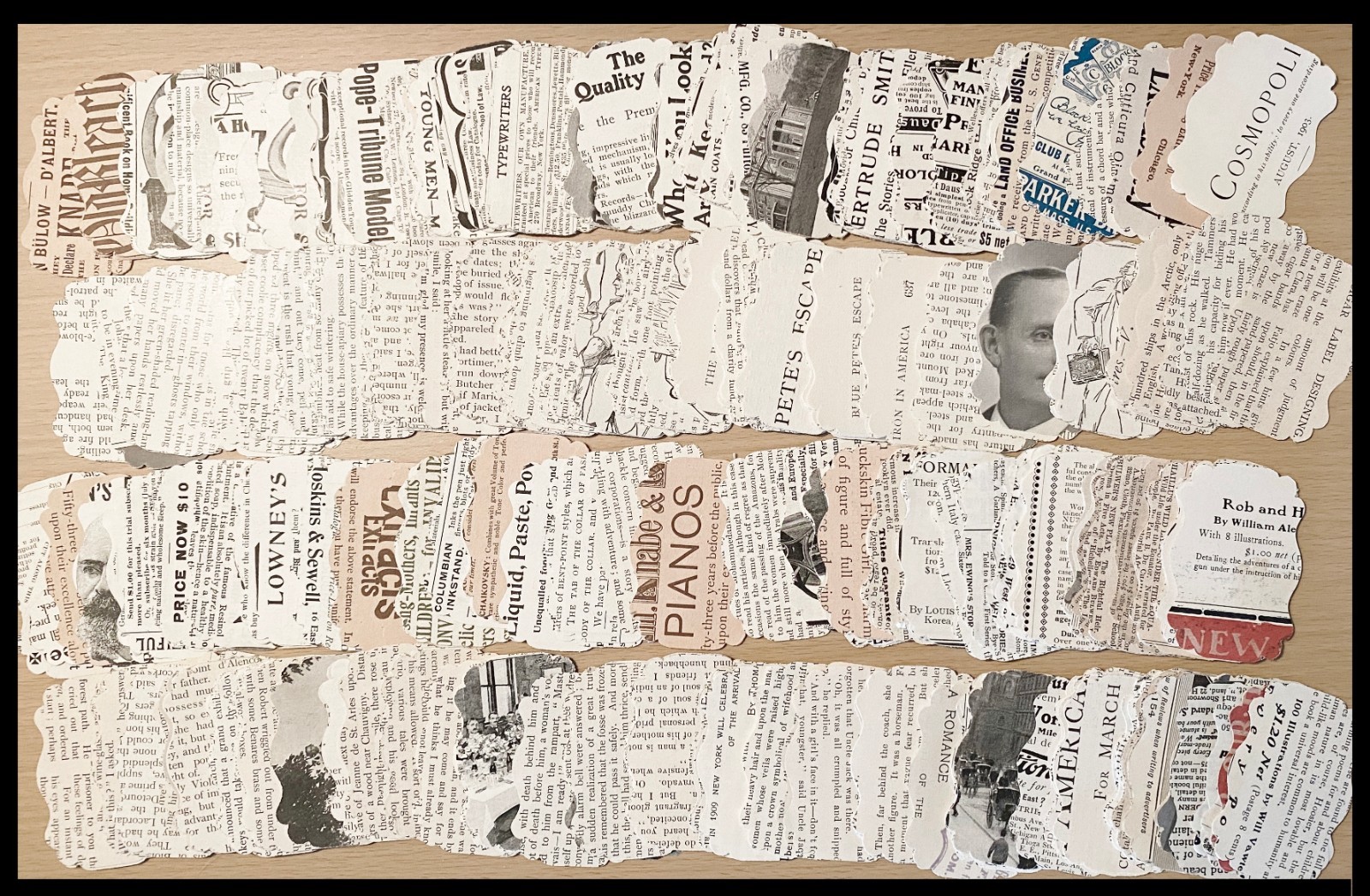 200pcLot Die Cut Vtg Paper Label Punchies~Antique Magazine Pages&Old Ads c1900s