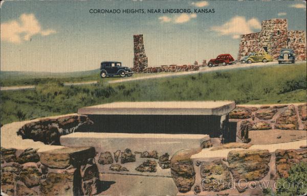 Lindsborg,KS Coronado Heights McPherson County Kansas Woddgifts Linen Postcard