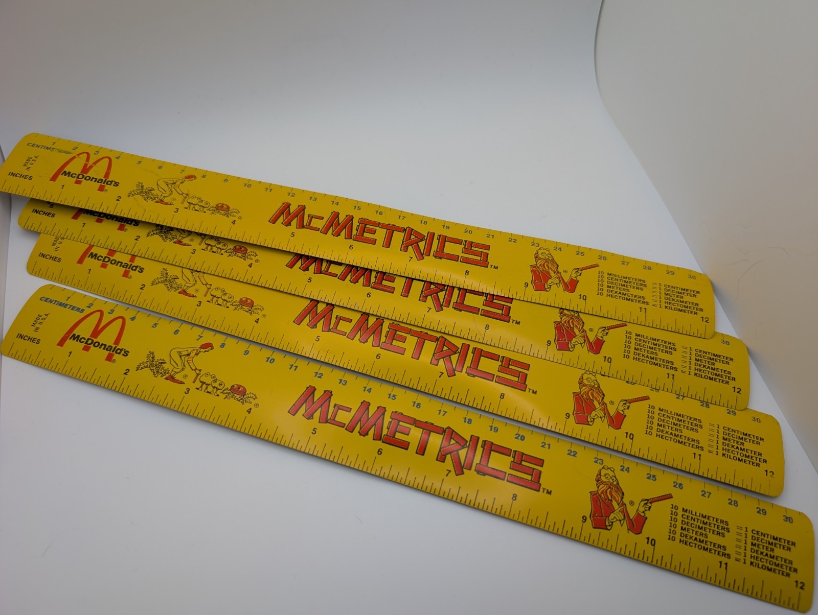 (Lot x4) Vintage McDonald\'s MCMETRICS RULER Advertising - Metal, 12\ (Lot x4) Vintage McDonald\'s MCMETRICS RULER Advertising - Metal, 12\