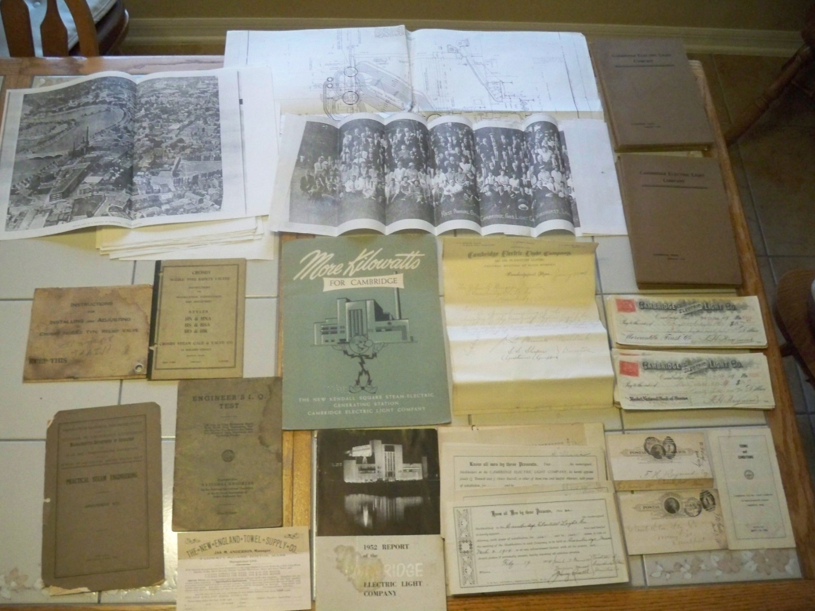 Large Antique Cambridge Electric Company Business Ephemera Lot Checks Reports