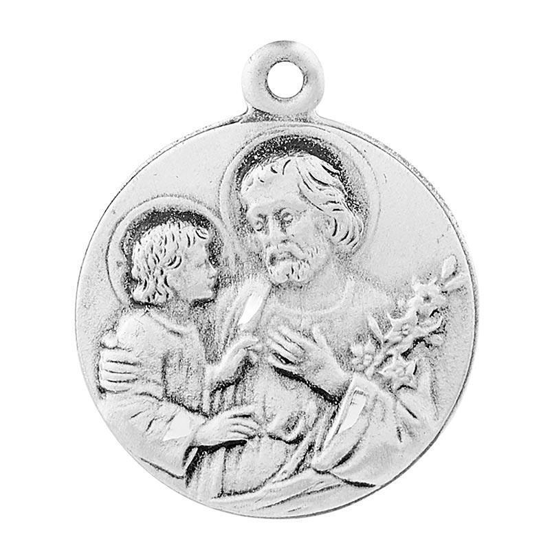 St Joseph amp Child Medal Size .75 in Dia and 18in Chain Catholic Religious Gift