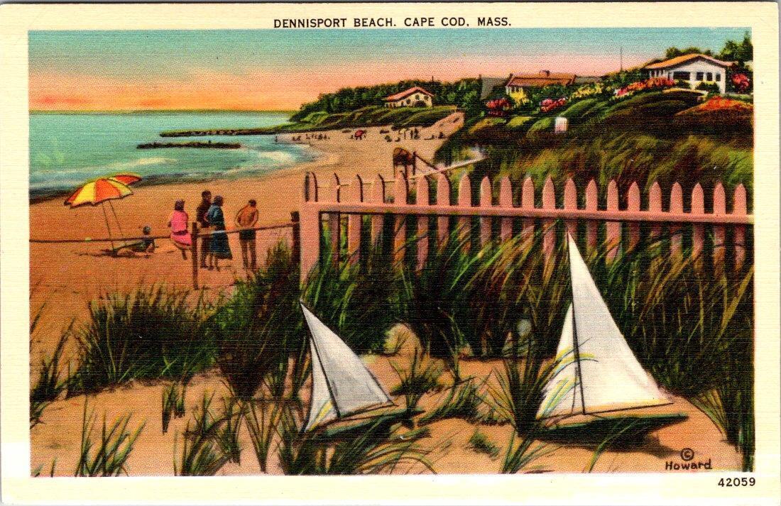 Dennis Port, MA Massachusetts DENNISPORT BEACH Homes~Toy Boats ca1940\'s Postcard