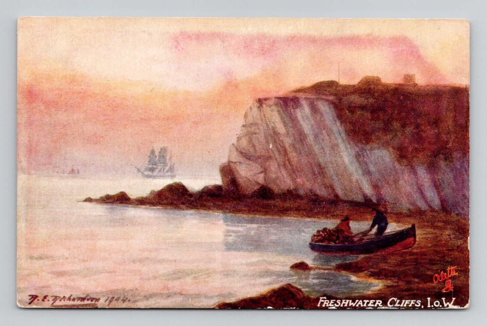 Postcard Freshwater Cliffs Isle of Wight a/s Richardson, Tuck Oilette Antique N4