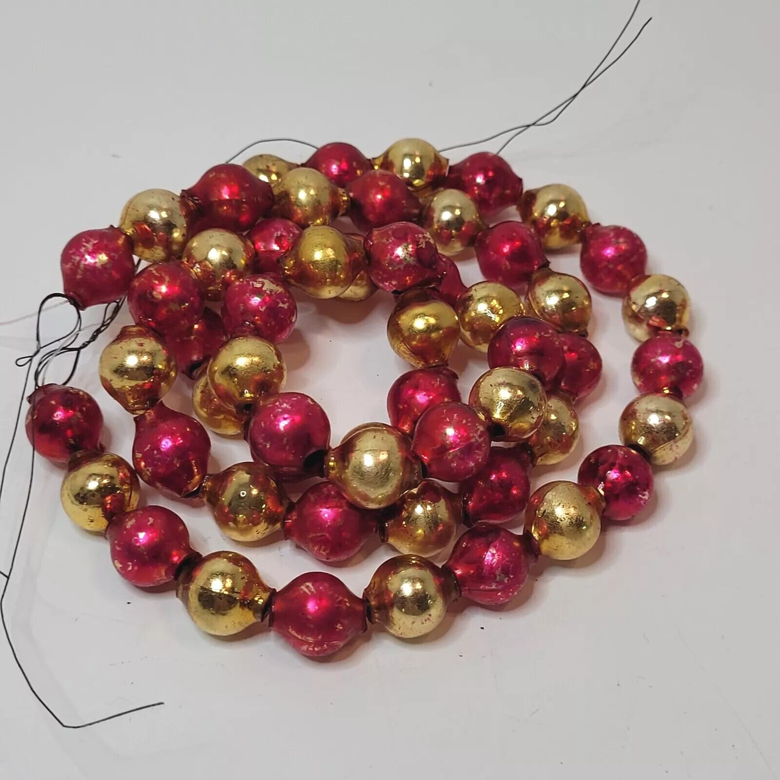 Vtg Red & Gold Mercury Glass Bead Garlands (2) Large Size Beads Both 28\